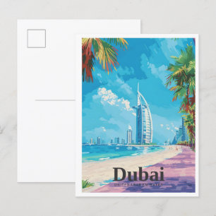 Cartão Postal Dubai Emirados Árabes Unidos Arte Vintage Viagem 