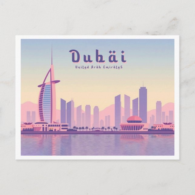 Cartão Postal Dubai UAE Burj Khalifa Pastel Design Viagem (Frente)