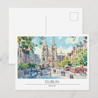 Cartão Postal Dublim Irlanda Ilustração de Arte Vintage Viagem