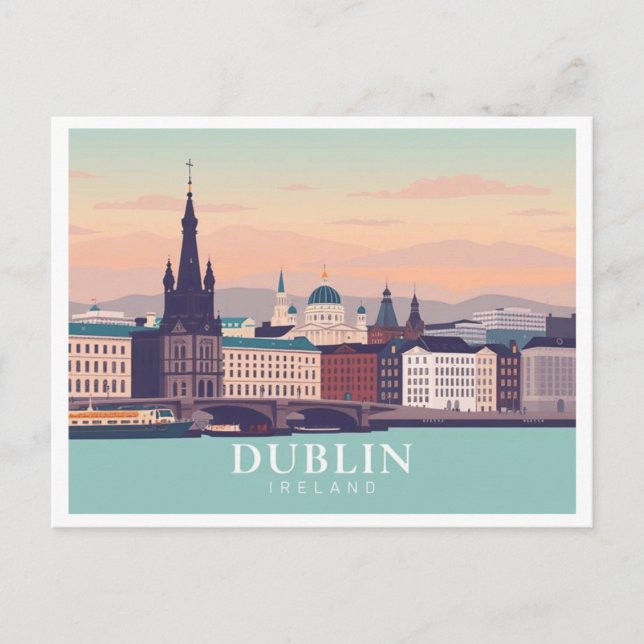 Cartão Postal Dublin Irlanda Pastel Viagem Design (Frente)