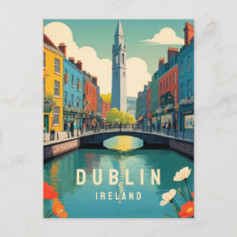 Cartão Postal Dublin Irlanda Retro Viagem Art Floral Tower River