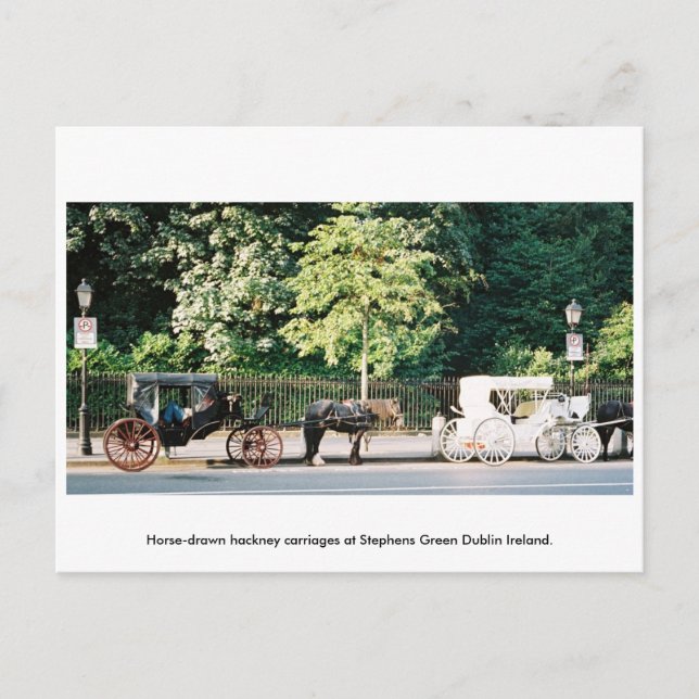 Cartão Postal Dublin Irlanda, Stephens Green Horse carruagems (Frente)