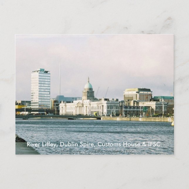 Cartão Postal Dublin River Liffey, Spire & Customs House (Frente)