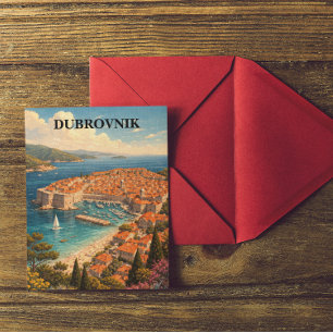 Cartão Postal Dubrovnik Croácia Arte de Viagem Vintage