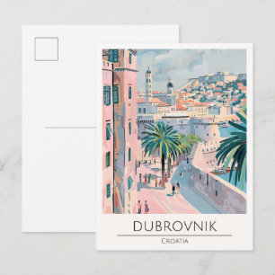 Cartão Postal Dubrovnik Croácia Arte Ilustração Viagem