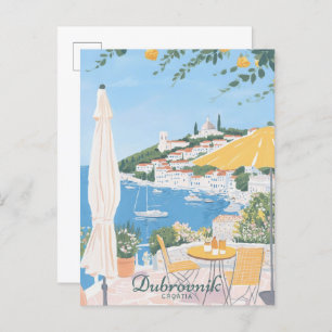 Cartão Postal Dubrovnik Croácia Gouache Illustração Viagem