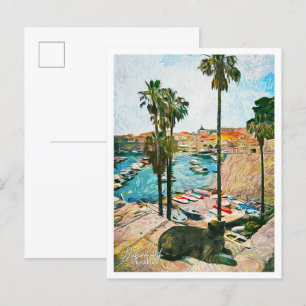 Cartão Postal Dubrovnik Croácia Linda cidade de pintura petrolíf