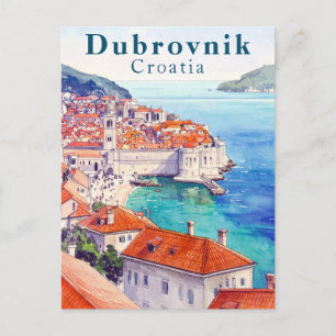 Cartão Postal Dubrovnik Croácia Watercolor Adriatic Sea Old Town