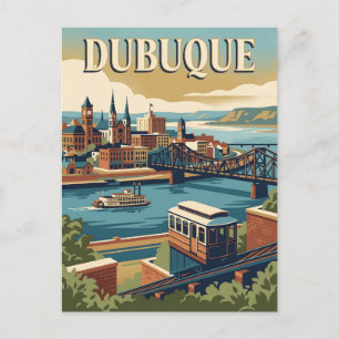 Cartão Postal Dubuque Iowa Rio Mississippi Retrô Vintage Postal