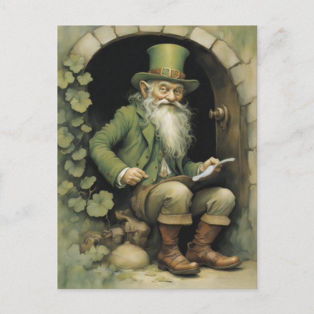 Cartão Postal Duende com Trevos (Frente)