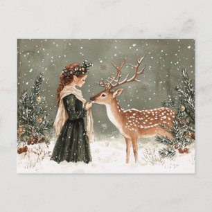 Cartão Postal Duende de Natal e Veado de Inverno