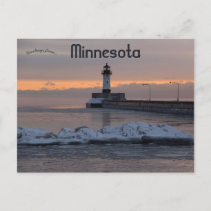 Cartão Postal Duluth North Pier Light Minnesota
