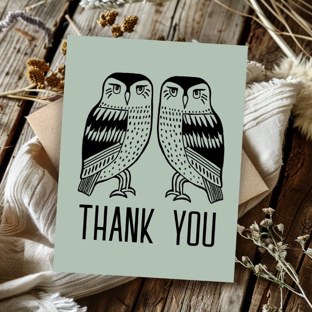 Cartão Postal Duplas Corujas Fofo Simples Chic PERSONALIZADO Obr (Twin Owls Cute Simple Chic CUSTOM Thank You Postcard
)
