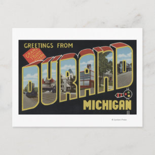 Cartão Postal Durand, Michigan - Cenas com Letras Grandes