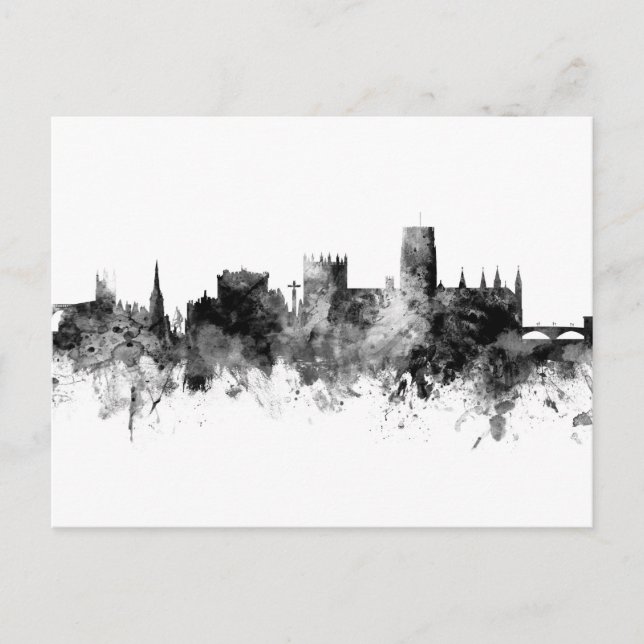 Cartão Postal Durham England Skyline Cityscape Black White (Frente)