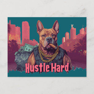 Cartão Postal Duro de Hustle - Cachorro Pitbull com Dinheiro e C