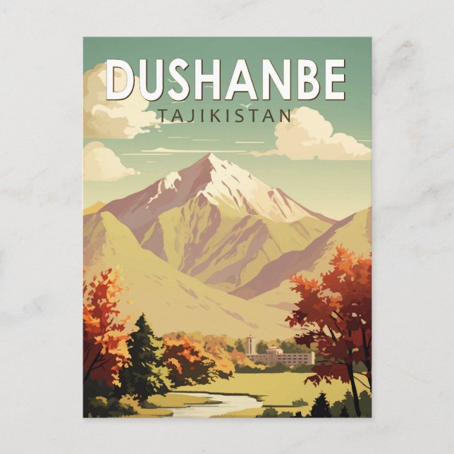 Cartão Postal Dushanbe Tajiquistão Viagem Arte Vintage (Frente)