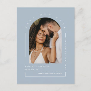 Cartão Postal Dusty Blue Boho Arch Photo Código QR Salve a nossa