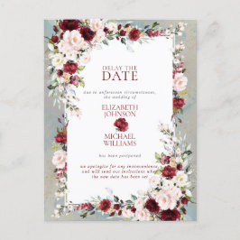 Cartão Postal Dusty Blue Burgundy Blush Atraso Floral A Data