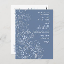 Cartão Postal Dusty Blue Elegant Floral Wedding