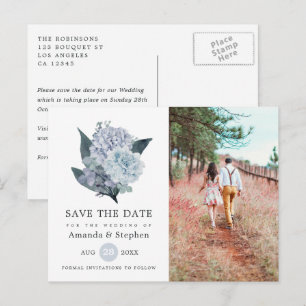 Cartão Postal Dusty Blue Floral Casamento Salve o Cartão-Postal