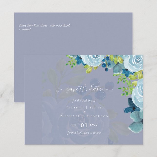 Cartão Postal Dusty Blue Floral Trending Budget (Frente/Verso)