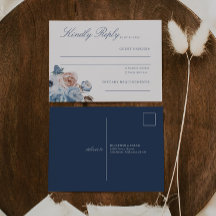 Dusty Blue & Peach Floral Weding RSVP
