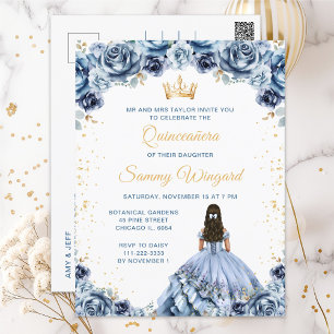 Cartão Postal Dusty Blue Princesa Floral Quinceañera