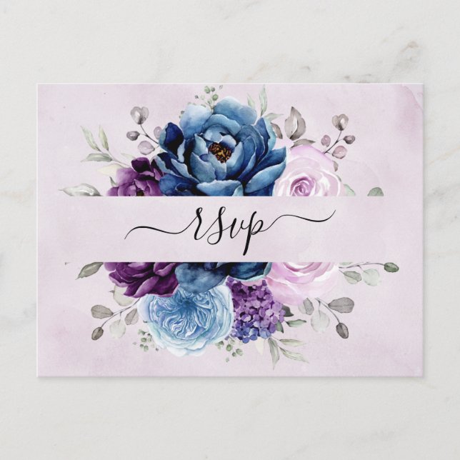 Cartão Postal Dusty Blue Purple Marinho Lilac Blooms Casamento R (Frente)