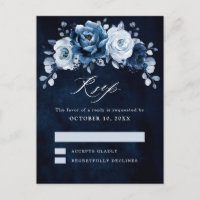 Dusty Blue Slate Dark Marinho Floral RSVP Botânico