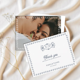 Cartão Postal Dusty Blue Vintage Photo Wedding Thank You