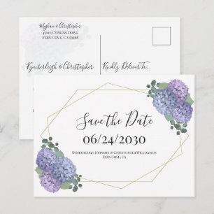 Cartão Postal Dusty Blue Watercolor Floral com Dourada Água Sal