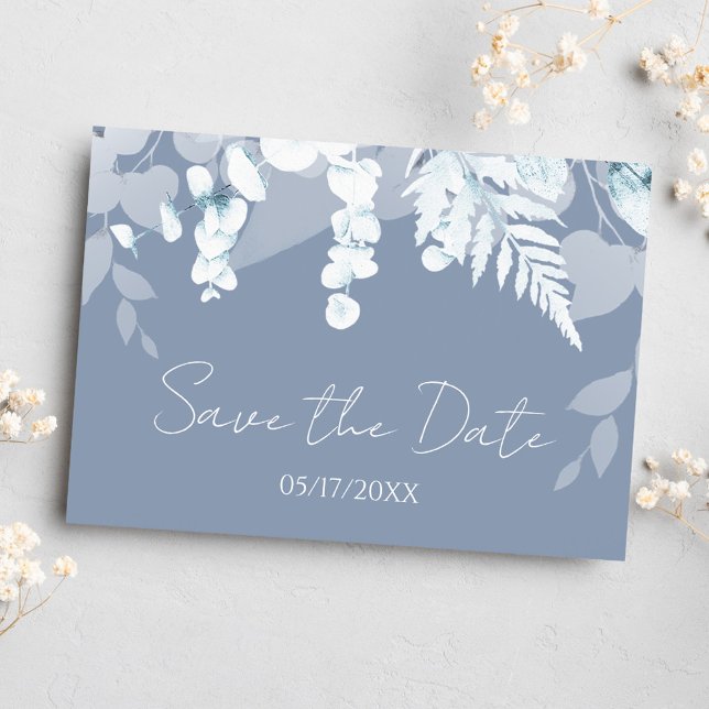 Cartão Postal Dusty Blue Weding Save the Date Invitation Card (Criador carregado)