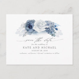 Cartão Postal Dusty e Marinho Blue Floral Boho Salvar a Data