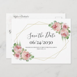 Cartão Postal Dusty Pink Boho Geométrico Floral Salvar a Data