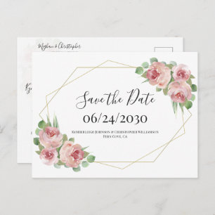 Cartão Postal Dusty Pink Boho Geométrico Floral Salvar a Data