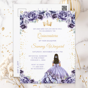 Cartão Postal Dusty Purple Princess Floral Quinceañera