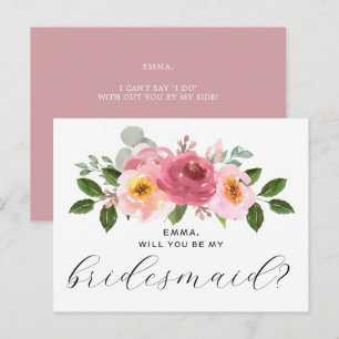Cartão Postal Dusty Rose Blush Pink Floral Damas de Honra