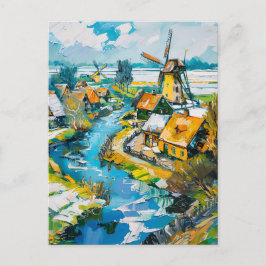 Cartão Postal Dutch Countryside with Windmills and Water Channel