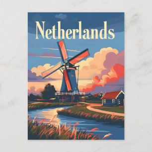 Cartão Postal Dutch Delight: Embrace Windmill Magic Países Baixo