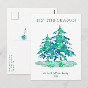 Cartão Postal É a Temporada Árvore de Natal Verde Pintada