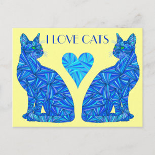 Cartão Postal E Eu Adoro Cartaz De Gato Azul Abstrato