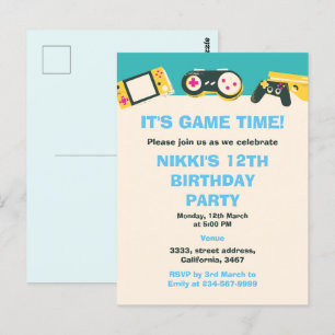 Cartão Postal É Hora do Jogo Crianças Aniversário de Jogos Perso