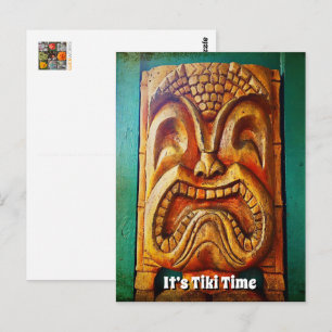 Cartão Postal É Hora do Tiki Diversão Legal Vintage Retro Rosto