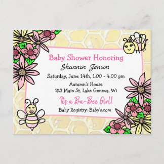Cartão Postal É uma Menina Ba-Bee Baby Shower.