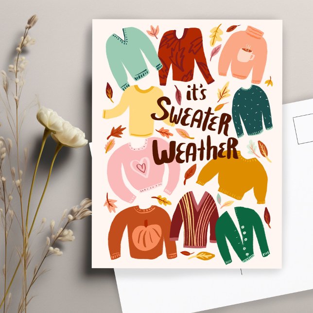 Cartão Postal É uma queda de clima no outono de outono (It's Sweater Weather Fall Autumn Seasonal Cute Postcard
)