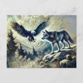 Cartão Postal Eagle and Wolf in Wild Landscape