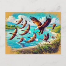 Eagle Hunting Wild Geese pelo lago Pastel Chalk