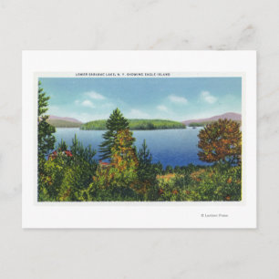 Cartão Postal Eagle Island e Lower Saranac Lake View
