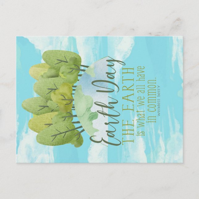 Cartão Postal Earth Day Watercolor Style Vertical with quote (Frente)